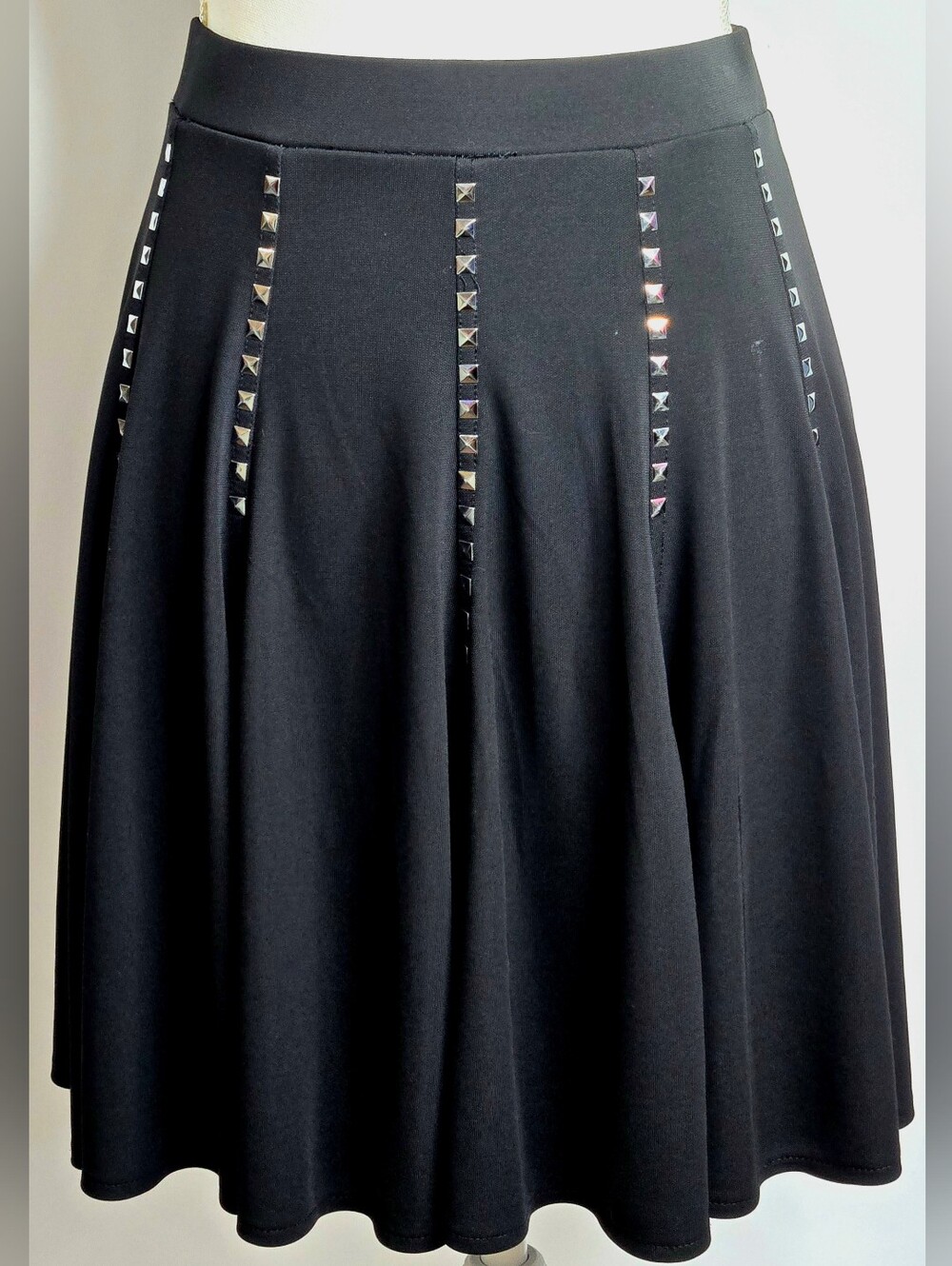 INC International Concepts Black Studded Skater Mini Skirt Silver Embellished M
